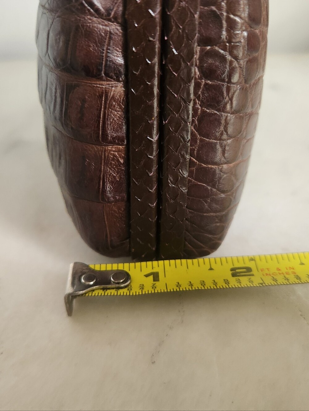 Brown Croc-Embossed Leather Snakeskin Make Up Case Clutch - Picture 8 of 10